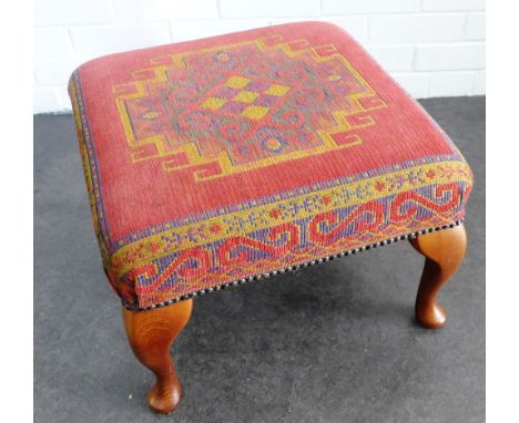 Footstool with carpet style upholstered top and cabriole legs, 36 x 50cm 