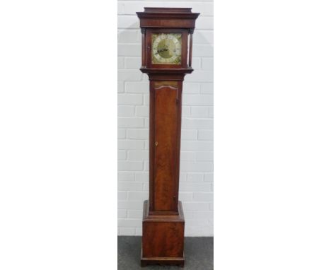 Mahogany Grandmother clock, the brass dial with silvered chapter ring and Roman numerals, inscribed Barwise, London, flanked 