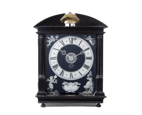 A fine and rare late 17th century silver-mounted ebony 30-hour Dutch-striking Haagse clock with alarmM. Van Leeuwaerden, Haer