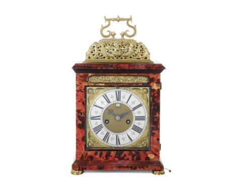 A good late 17th century red tortoiseshell basket top quarter repeating table clockFromanteelSurmounted by an S-scroll handle