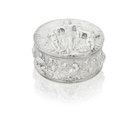 A Dutch silver covered boxPossibly 17th century, marked indistinctly on base and cover Of circular form, the cover and sides 