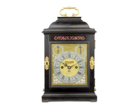 A fine first half of the 18th century silver-mounted ebony table clock with pull quarter repeatGeorge Graham, London, no.700,