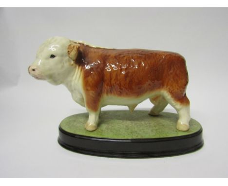 A Beswick Hereford Bull on ceramic base, in gloss   