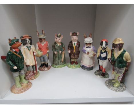 A set of eight Beswick English Country Folk first edition figures - "Huntsman Fox" ECF1, "Fisherman Otter" ECF2, "Gardener Ra