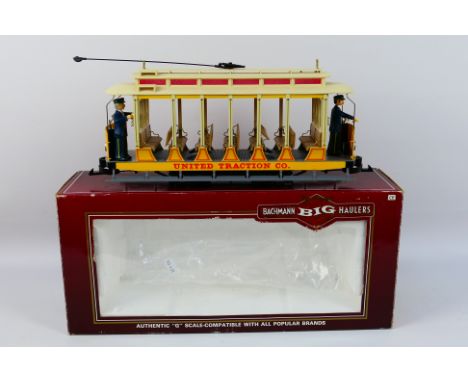 Bachmann - A boxed Bachmann 'Big Haulers' #93938 G gauge Open Street Car 'United Electric'. One of the figures is detached fr