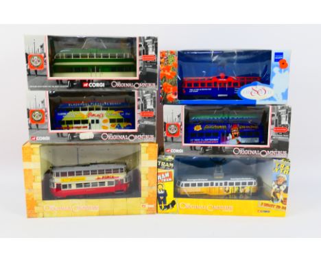 Corgi Original Omnibus - Six boxed 1:76 scale Corgi OO diecast model trams. Lot includes Limited Edition #43506 Blackpool 193