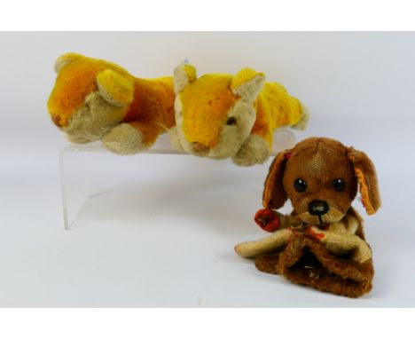 Unknown Maker - 3 x vintage unknown maker soft toys - 2 cats and dog soft toy. Largest is 30 cm in length. 2 x cats have meta