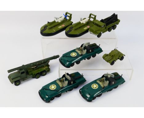 Dinky - 8 x military vehicles including Armoured Command car # 602, Berliet Gazelle # 816, Military hovercraft # 281 and othe