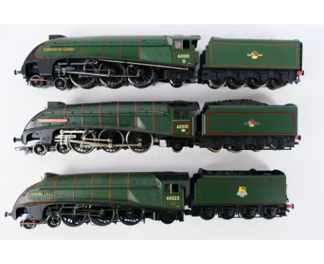 Hornby - Three unboxed Hornby OO gauge Class A4 4-6-2 steam locomotives and tenders all in Br green livery. Lot consists of O