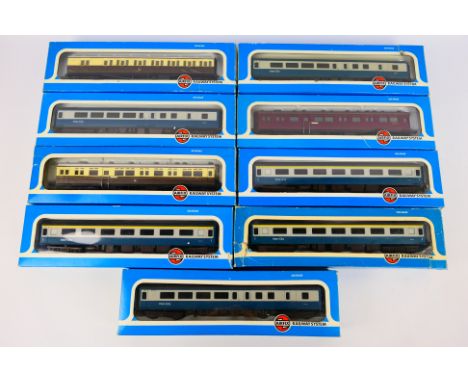 Airfix - A rake of nine boxed OO gauge passenger coaches from Airfix. Lot includes Airfix #54201-8 Mk2D First Open 'E3170' in