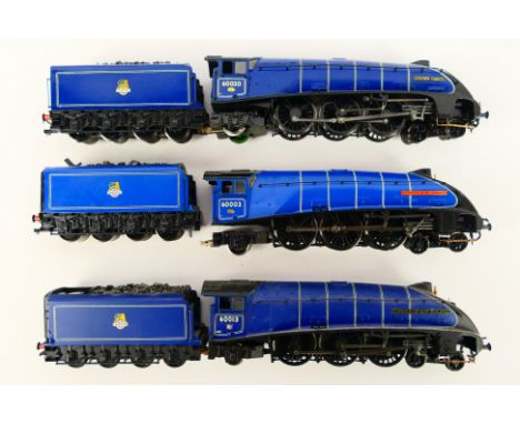 Bachmann - Three unboxed Bachmann OO gauge Class A4 4-6-2 steam locomotives and tenders all in BR blue livery with early embl