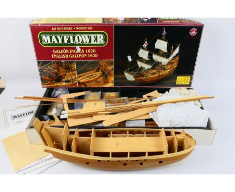 Constructo (Spain) - A partially constructed wood and brass 1:65 scale '1620 English Galleon - Mayflower' model kit by Constr