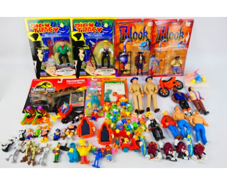 Tonka - Playmates - Mattel - Ace - A group of carded and loose action figures including Dick Tracy, Hook, Jurassic Park, Supe