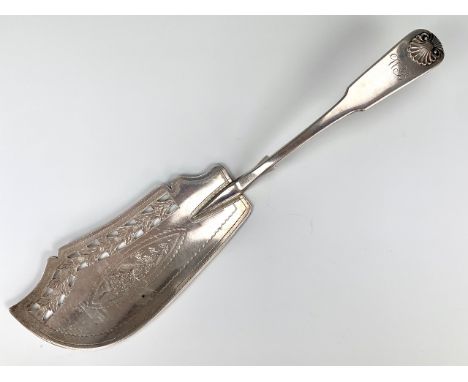 A Georgian Scottish Provincial silver fish slice, fiddle and shell pattern, with engraved initials 'W B', wriggle-work and br