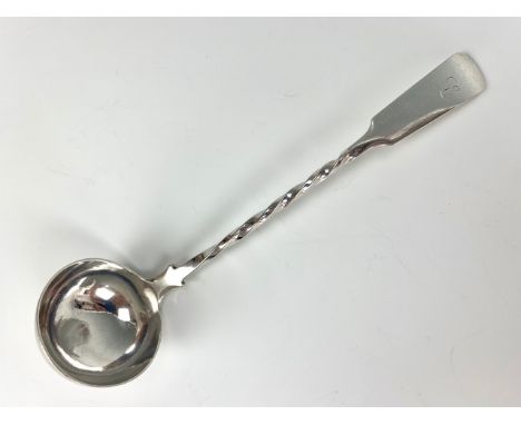 A George III Scottish Provincial silver toddy ladle, fiddle pattern, with twisted stem, engraved with the letter 'L', John He