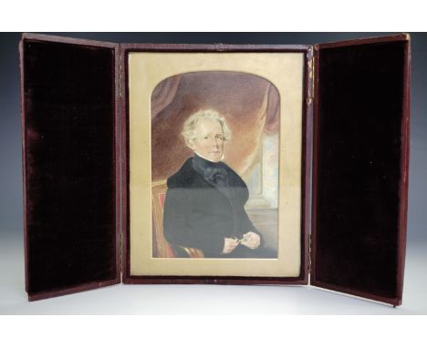 A cased miniature watercolour portrait of William Hardin Burnley (1779-1852), cased, 23 cm x 18 cm