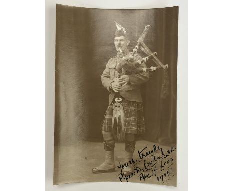 [Victoria Cross / Medal / Autograph] A signed portrait photograph of Piper Daniel Laidlaw, VC, KOSB, the Piper of Loos, 15 cm