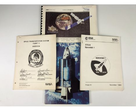Official NASA, ESA and other publications pertaining to space stations including a NASA STS-9 Spacelab 1 press kit, a NASA Sp