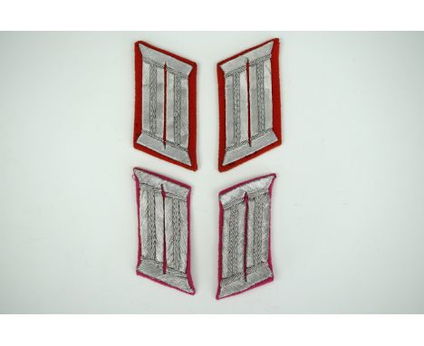 Two sets of German Third Reich army officers' dress tunic collar patches; respectively for officers of artillery and armour
