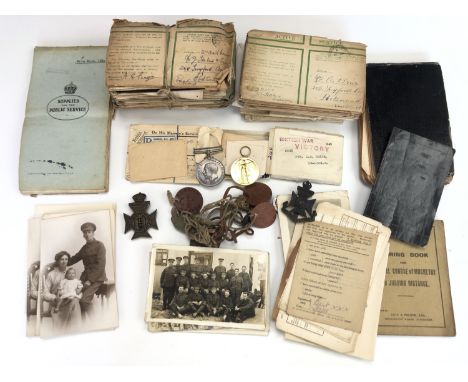 British War and Victory medals to 6045 Pte A E Brier, 16th London Regiment, together with cap badges, identity discs, trainin