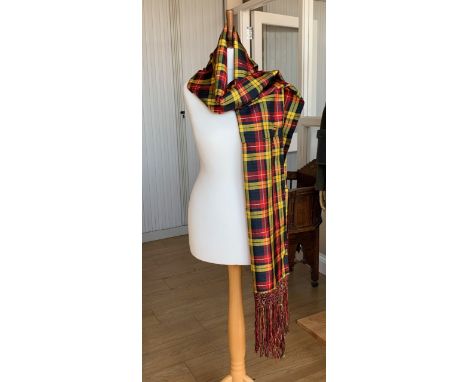 An antique Highland Society MacMillan "Old Modern" silk tartan sash, trimmed with tassels, 220 x 31 cm 
