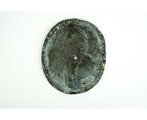 A bronze / copper seal bearing the relief profile bust of Duncan Forbes of Culloden, 7 cm x 6 cm