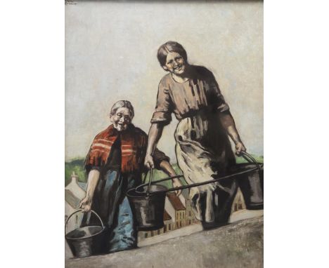 William Conor RHA PRUA ROI (1881-1968)Water BucketsOil on canvas, 59.5 x 44.5cm (23½ x 17½'')Signed; signed again and inscrib