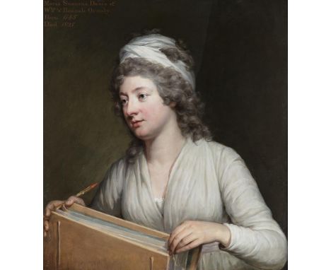 Hugh Douglas Hamilton RHA (1734-1808)Portrait of Maria Susanna Ormbsy, seated holding a sketch book Oil on board, 67 X 61cm (