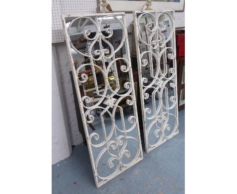 GARDEN WALL MIRRORS, a pair, metal trellis design, 128cm x 48cm. (2) 