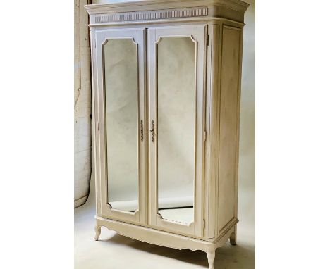 ARMOIRE, Louis XVI style grey painted with two mirror panelled doors enclosing hanging space and shelf, 60cm x 120cm x 203cm 