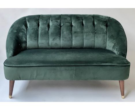 SOFA, Art Deco style Royal dark green velvet with arched button back and tapering supports, 125cm W. (minor marks) 