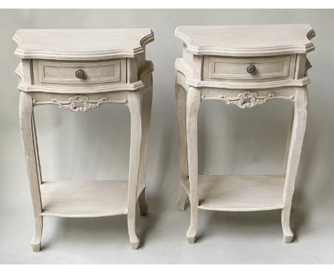 LAMP/BEDSIDE TABLES, a pair, French Louis XV style painted with drawer and shelf, 48cm x 32cm x 74cm H. (2) 