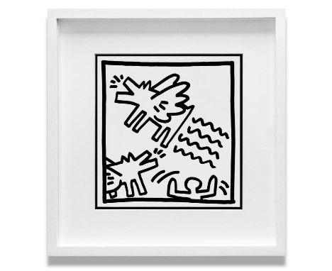KEITH HARING 'Flying Dogs', 1982, lithograph, published by Tony Shafrazi Gallery N.Y., edition of 2000, 23cm x 23cm, framed a
