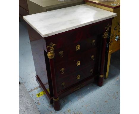 COMMODE, in the French Empire style, gilt metal mounts, marble top and three drawers, 66cm x 44cm x 79cm. (with slight faults