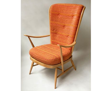 ERCOL EVERGREEN CHAIR BY LUCIANO ERCOLANI, 1970's beech and elm bentwood with stick back, 73cm W. 