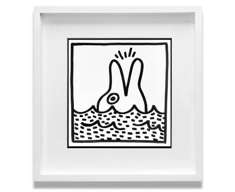 KEITH HARING 'Dolphins', 1982, lithograph, published by Tony Shafrazi Gallery N.Y., edition of 2000, 23cm x 23cm, framed and 