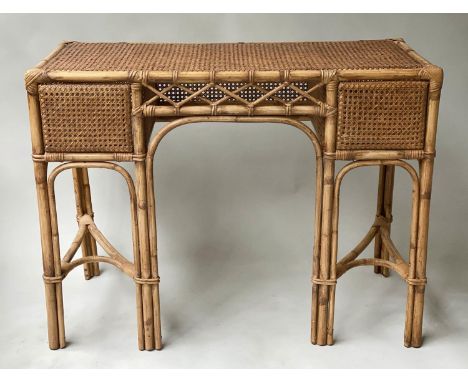 HALL/CONSOLE TABLE, rectangular bamboo rattan and cane panelled, 102cm x 46cm x 78cm H. 