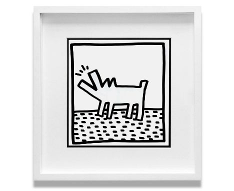 KEITH HARING 'Barking Dog', 1982, lithograph, published by Tony Shafrazi Gallery N.Y., edition of 2000, 23cm x 23cm, framed a