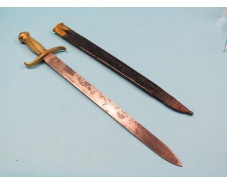 A German Fascine Knife, 1855 issue, pre Franco-Prussian War pattern 1848, 18.5in. straight, single-edged blade, brass grip, w