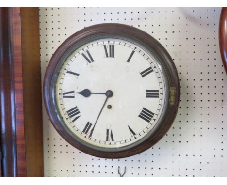 A Victorian dial clock, timepiece fusee movement, mahogany surround, dial 9in., together with a regulator-type wall clock in 