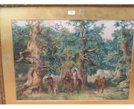 E. M. Merrick - watercolour, a forest meeting with foreground figures, signed and dated 1873