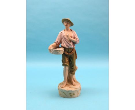 A Royal Dux figure, male fisherman with pipe and catch, 18in. - pipe a.f. 