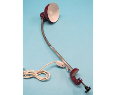 A Christian Idell clamp lamp, chrome with claret metal shade