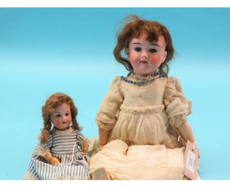 Two German bisque dolls, Max Handwerck, mould 283 with sleeping eyes and open mouth, 16in., Heubach, Koppelsdorf, mould 250 w