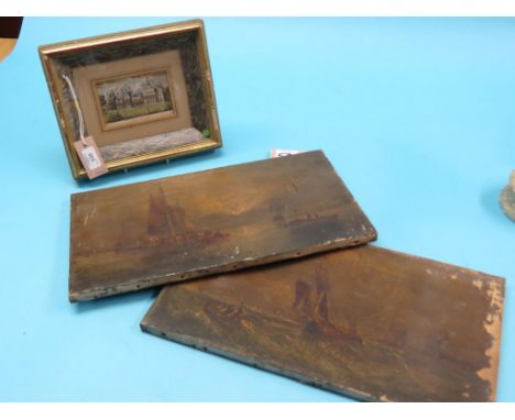 A pair of Victorian oils on canvas, seascapes, apparently unsigned, 10 x 18in. - frameless; poor, together with a Victorian l