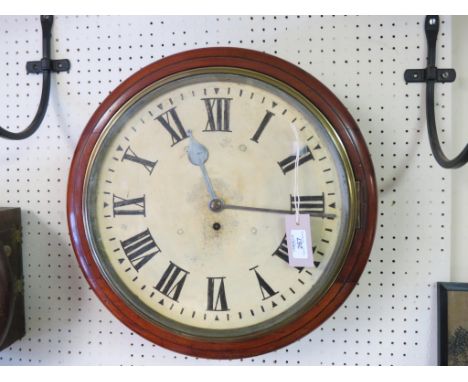 A Victorian mahogany dial clock, with painted, 13in. dial, cast brass bezel and mahogany surround, with key, single-train fus