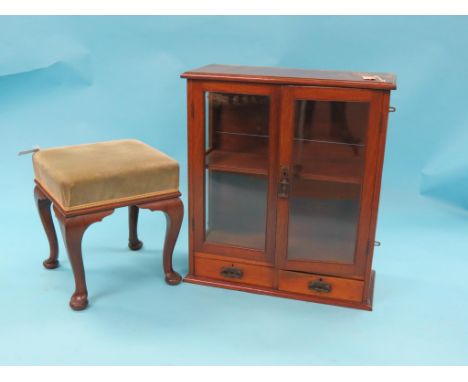 A Victorian wall-hanging mahogany display cabinet, pair of glazed doors, enclosing single shelf, two drawers beneath, 2ft. 1i