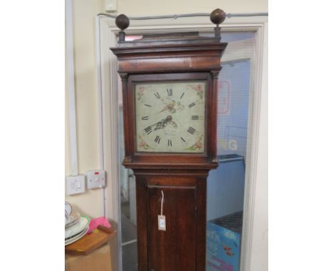 An 18th century cottage longcase clock, 12in. square, enamelled dial signed I. Pickett, Marlbro., 30-hour movement striking o