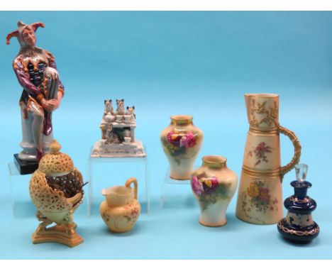 A pair of Royal Worcester vases, painted with roses, 4in., three other Worcester items, latter a.f., Royal Doulton figure, Th