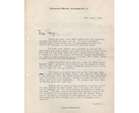  FLEMING IAN: (1908-1964) British Author, creator of the secret agent James Bond. T.L.S., Ian Fleming, with holograph salutat